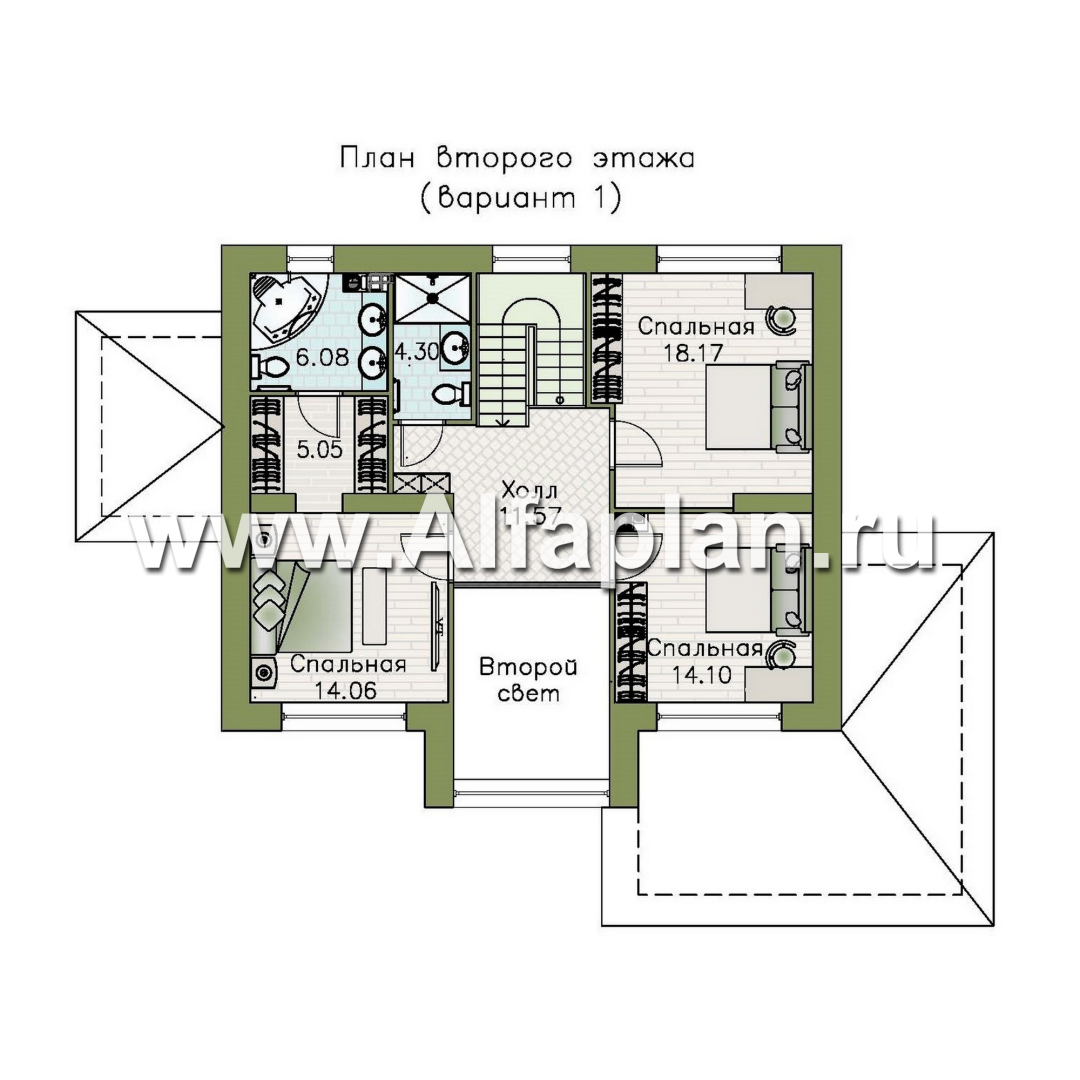 «Триггер роста» - проект двухэтажного дома из блоков, с террасой и вторым светом, в стиле Райта - план дома