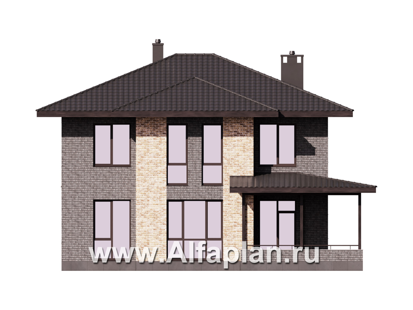 Проект двухэтажного дома, с кабинетом на 1 эт и с террасой, в современном стиле - фасад дома