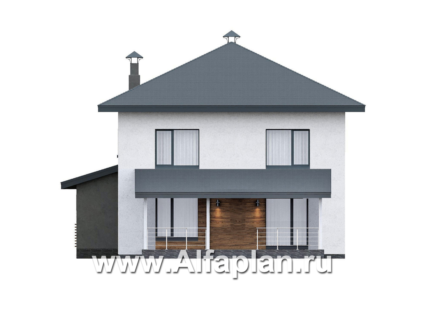 «Чистая линия» - проект дома, 2 этажа, мастер спальня, с террасой, кладовая на входе, в современном стиле - фасад дома