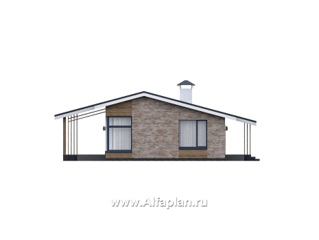 «Алладин» - проект одноэтажного дома, мастер спальня, с террасой и красивым потолком гостиной со стропилами - превью фасада дома