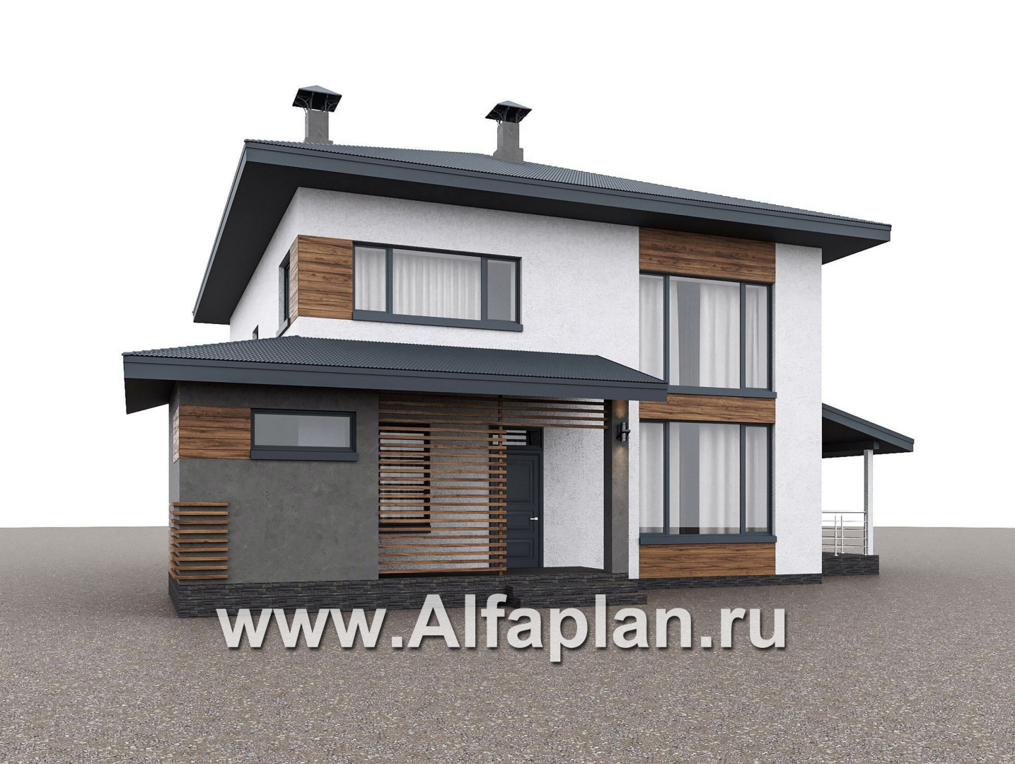 «Чистая линия» - проект дома, 2 этажа, мастер спальня, с террасой сбоку, в современном стиле - дизайн дома №2