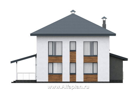 «Чистая линия» - проект дома, 2 этажа, мастер спальня, с террасой сбоку, в современном стиле - превью фасада дома