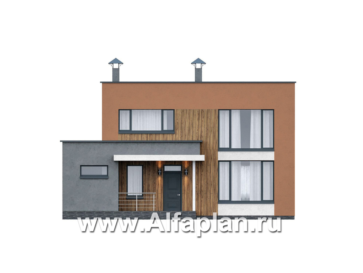 «Коронадо» - проект дома, 2 этажа, с террасой и плоской крышей, мастер спальня, в стиле хай-тек - фасад дома