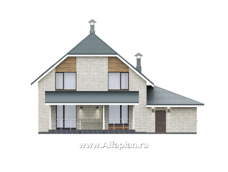 «Династия» - проект дома с мансардой, мастер спальня, с террасой и гаражом с мастерской - превью фасада дома