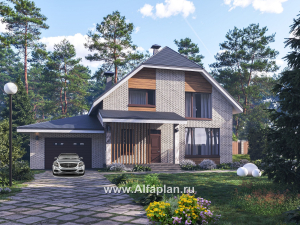 «Династия» - проект дома с мансардой, мастер спальня, с террасой и гаражом с мастерской