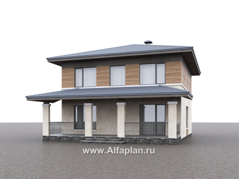 «Невада» - проект двухэтажного дома из газобетона, с террасой, в стиле Райта - превью дополнительного изображения №2