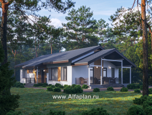 "Золотые поля" - проект одноэтажного дома, планировка мастер спальня и две детских, с террасой и двускатной крышей