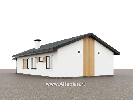 "Золотые поля" - проект одноэтажного дома, планировка мастер спальня и две детских, с террасой и двускатной крышей - превью дополнительного изображения №3