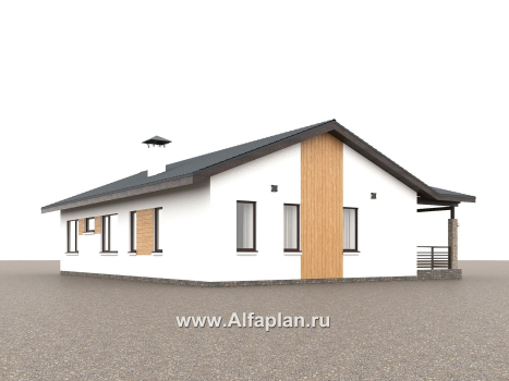 «Золотые поля» - проект одноэтажного дома, планировка мастер спальня и две детских, терраса со стороны входа - превью дополнительного изображения №2