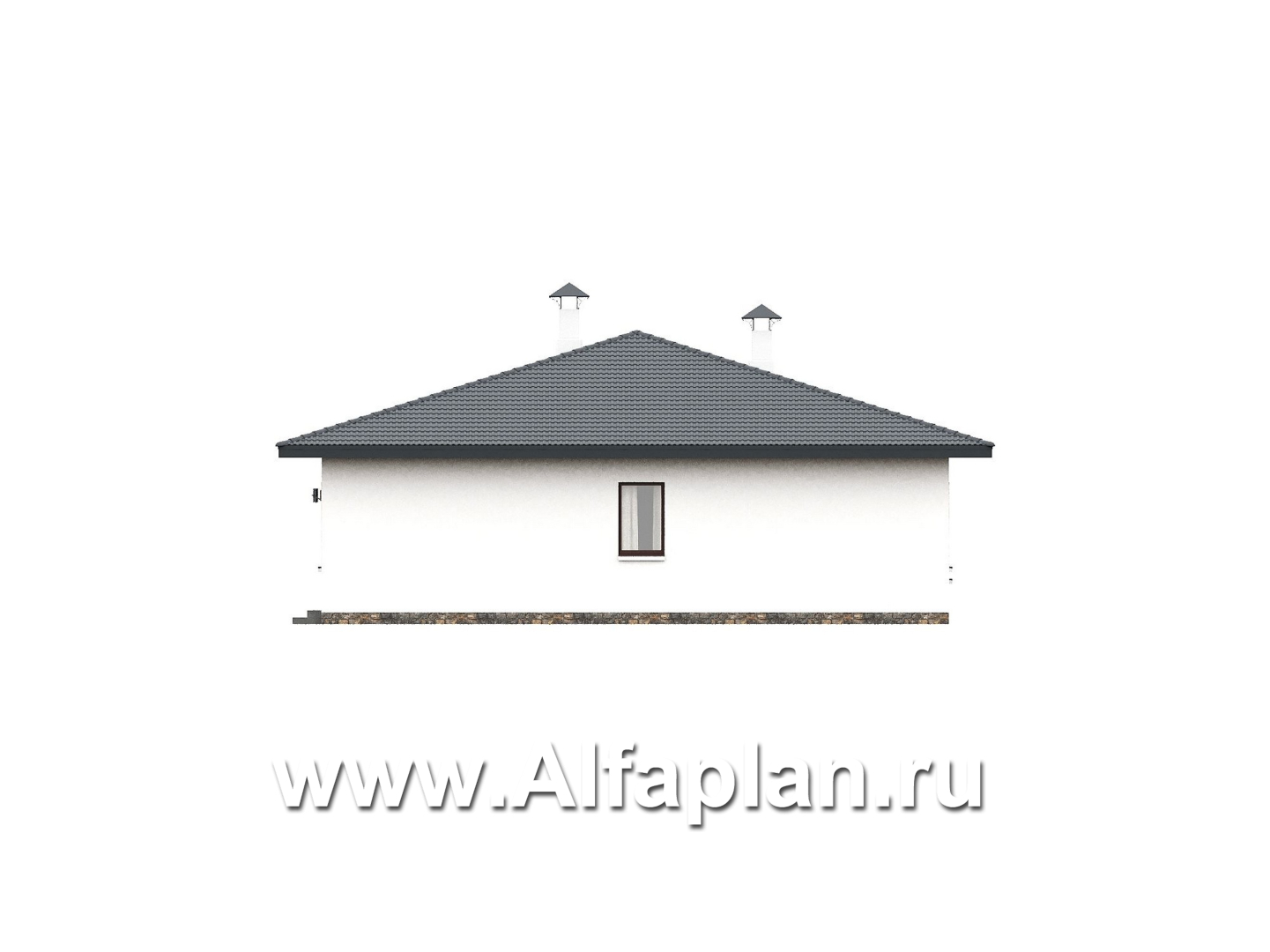 «Serenity» - проект одноэтажного дома, терраса со стороны входа, планировка мастер спальня, 4 спальни - фасад дома