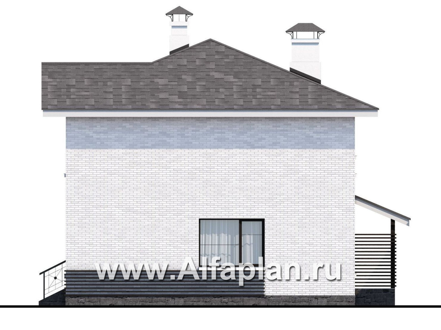 Проекты домов Альфаплан - Кирпичный дом «Серебро» с навесом для машины - изображение фасада №2