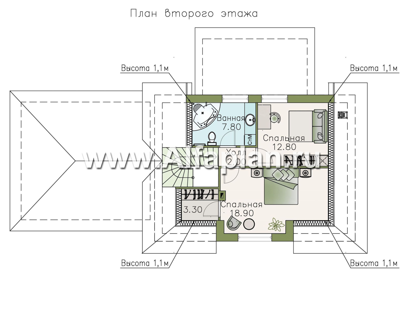 Проекты домов Альфаплан - «Замечательный сосед» - небольшой мансардный дом с гаражом-навесом на два автомобиля - изображение плана проекта №3