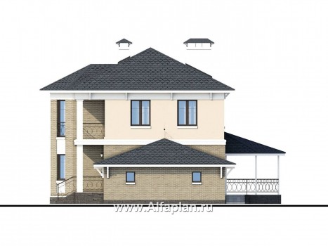 «Классика» - проект двухэтажного дома с эркером, планировка с террасой и с гаражом на 2 авто - превью фасада дома
