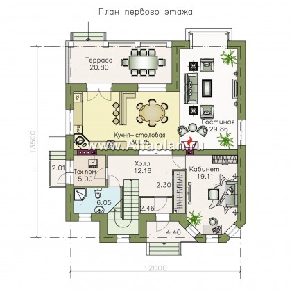 «Гольфстрим» - современный проект двухэтажного дома, с эркером и вторым светом - превью план дома