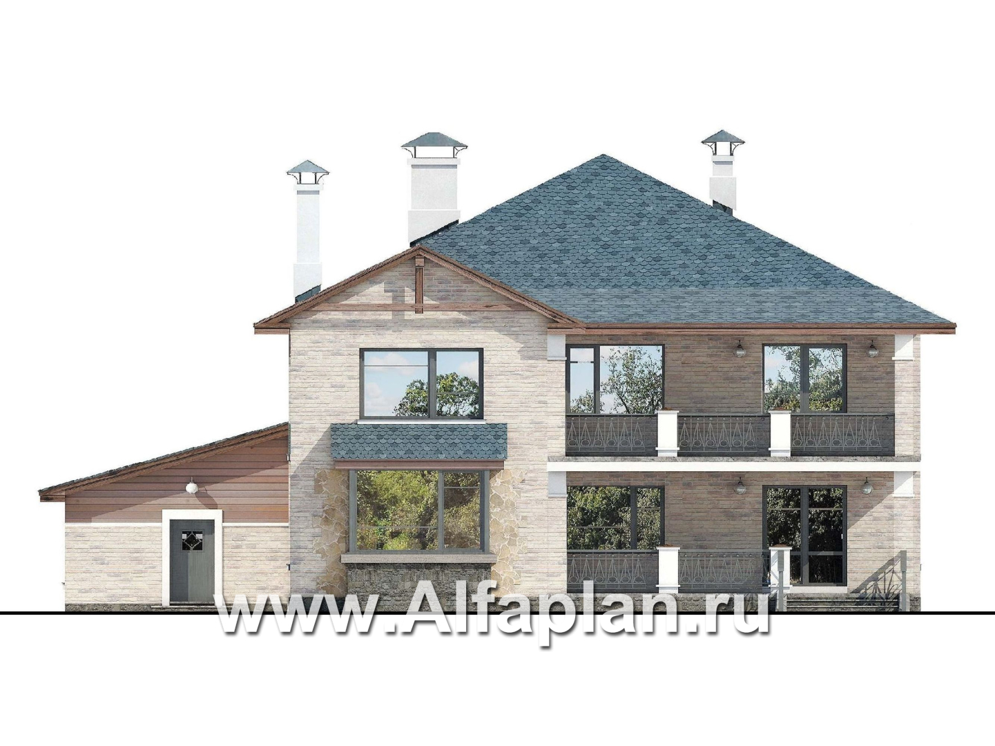 Проекты домов Альфаплан - «Гольфстрим» - современный коттедж с гаражом - изображение фасада №4