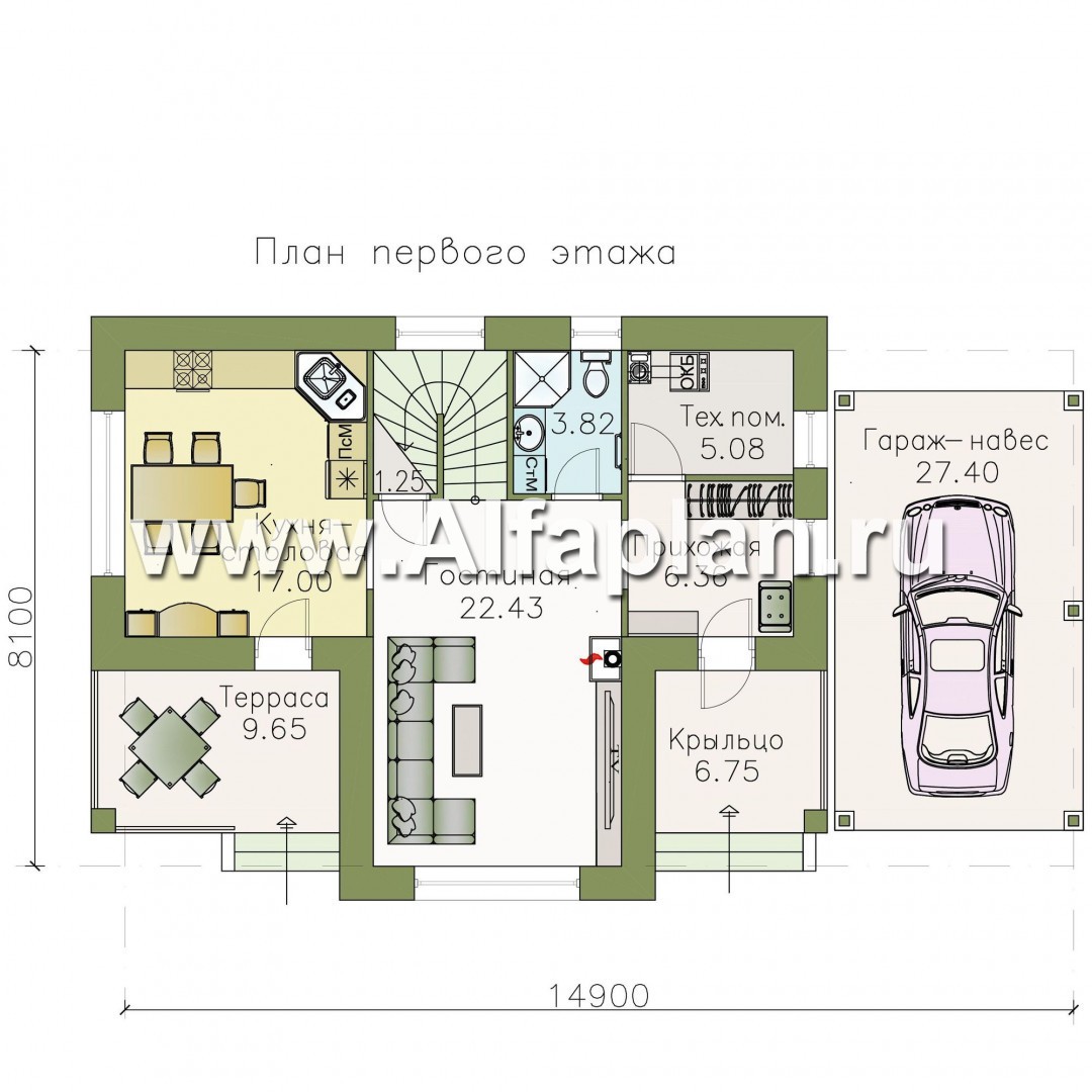 Проекты домов Альфаплан - «Ижора» - небольшой классический дом с двускатной кровлей - изображение плана проекта №1