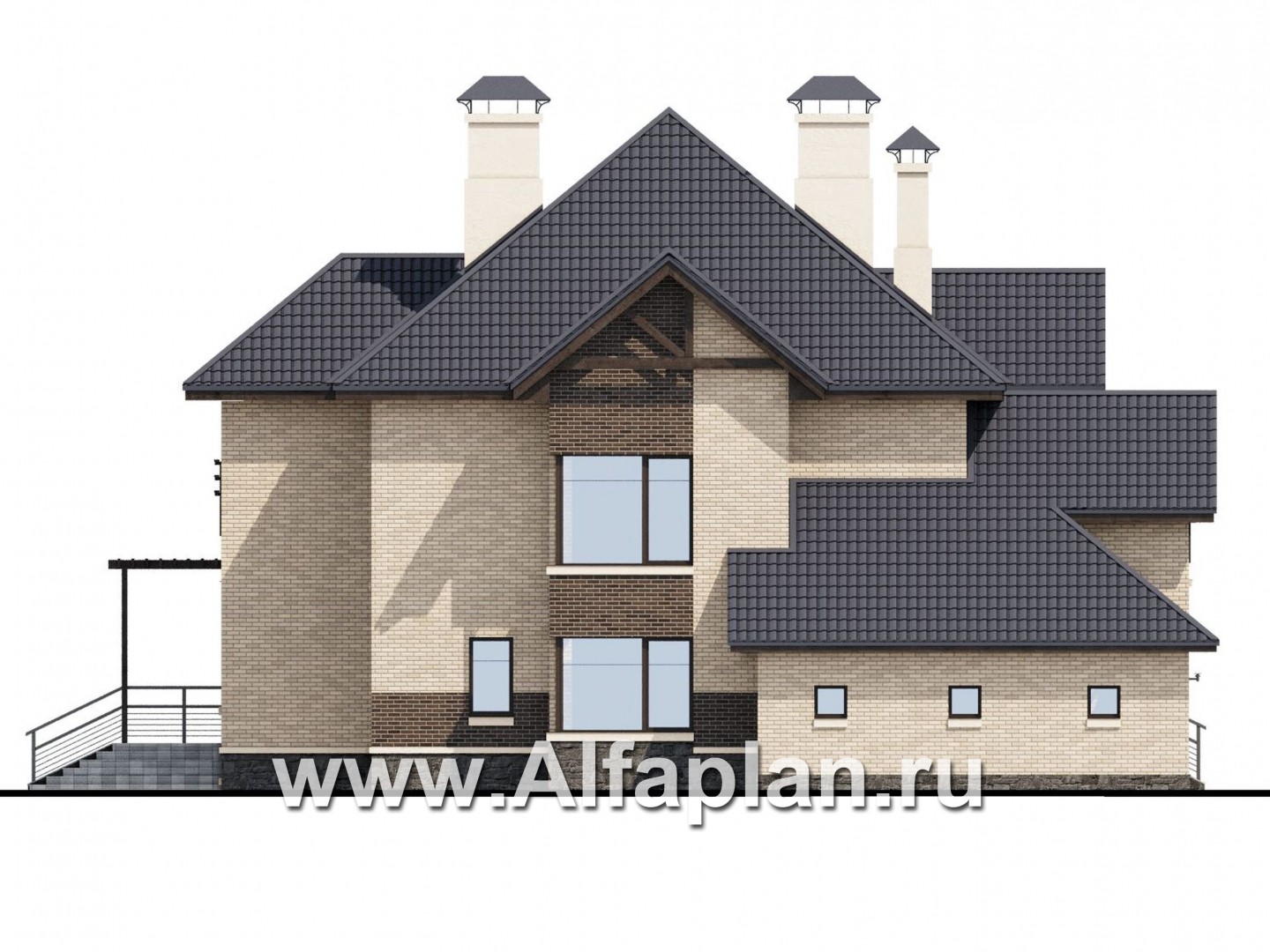 Проекты домов Альфаплан - «Современник плюс» — современный дом c цокольным этажом - изображение фасада №3