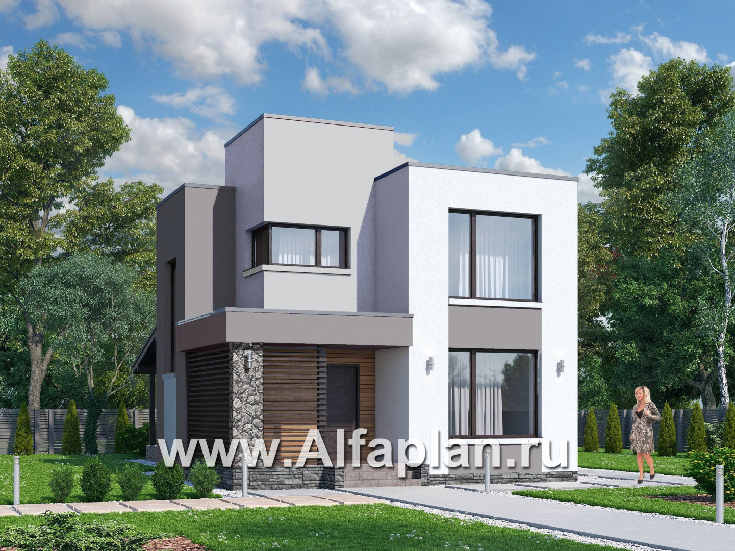 Проекты домов Альфаплан - «Арс» - дом с плоской кровлей для узкого участка - дополнительное изображение №1