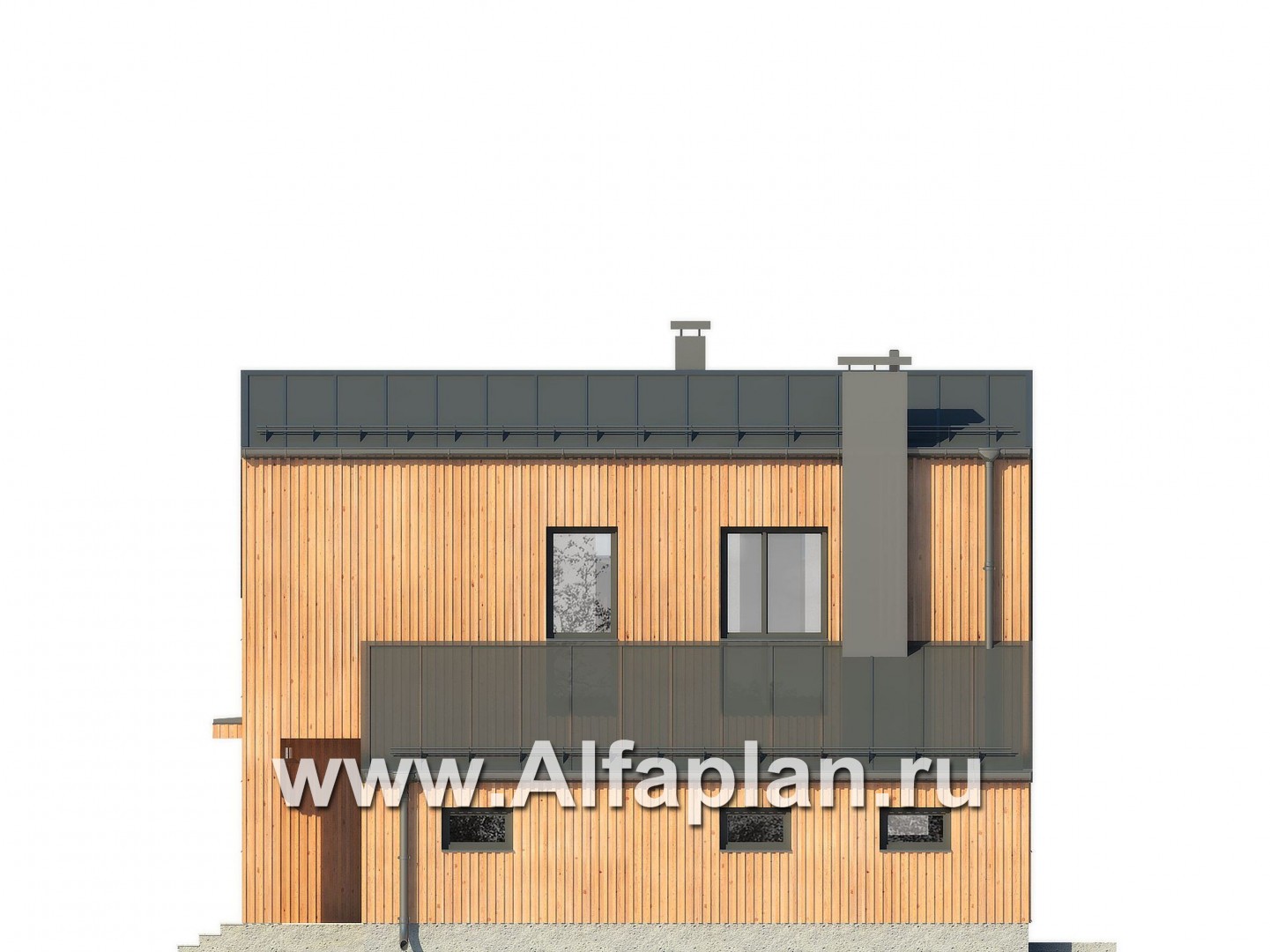 Проект дома с мансардой, планировка с кабинетом и с гаражом на 1 авто, в современном стиле - фасад дома