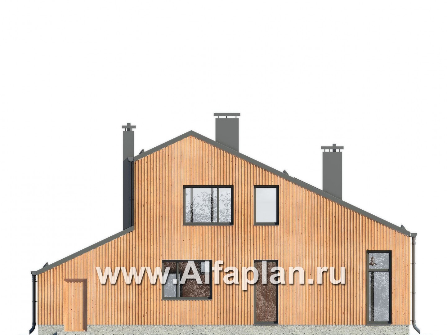 Проект дома с мансардой, планировка с кабинетом и с гаражом на 1 авто, в современном стиле - фасад дома