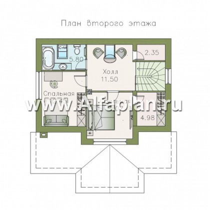 Проекты домов Альфаплан - "Отдых" - проект дома для дачи с мансардой и большой террасой - превью плана проекта №2