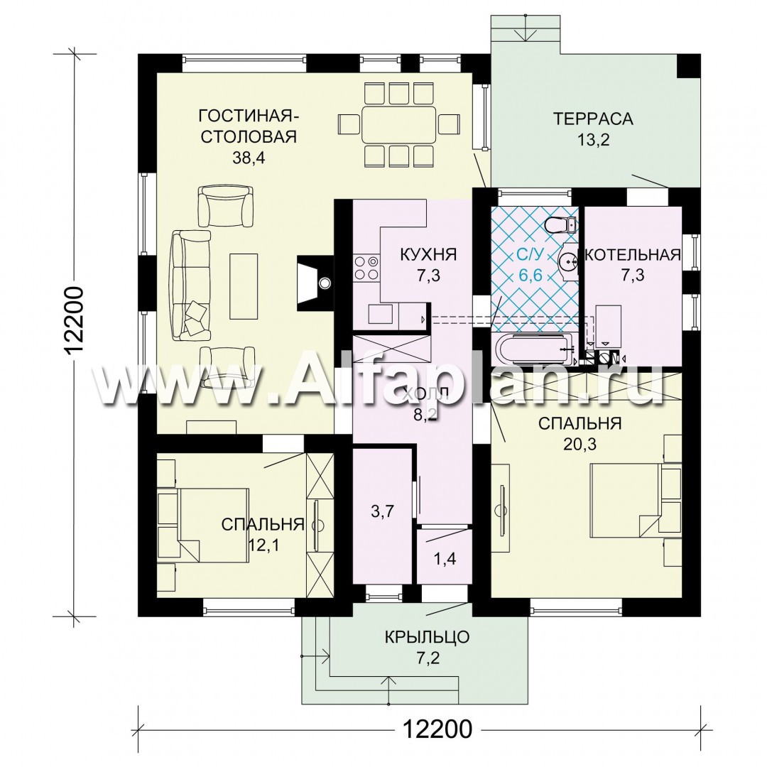 Проекты домов Альфаплан - Проект современного одноэтажного дома - изображение плана проекта №1