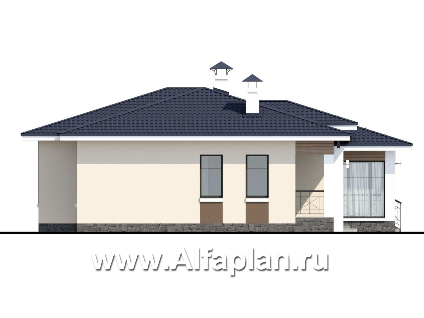 Проекты домов Альфаплан - «Теплый очаг» - экономичный одноэтажный дом - изображение фасада №3