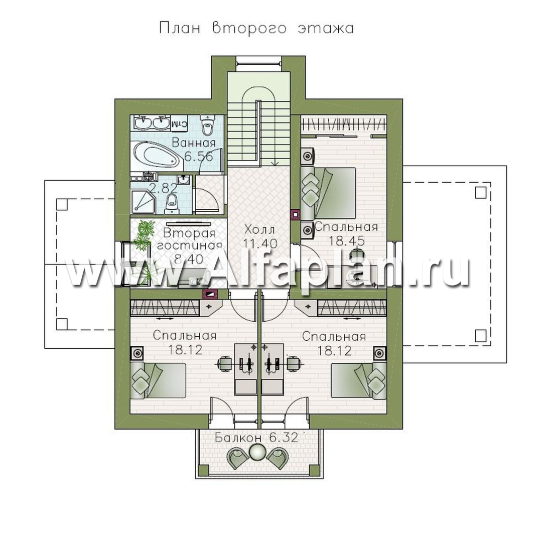 «Воплощение» - проект дома с мансардой из газоблоков, планировка с кабинетом на 1 эт, коттедж под пирамидальной кровлей - план дома