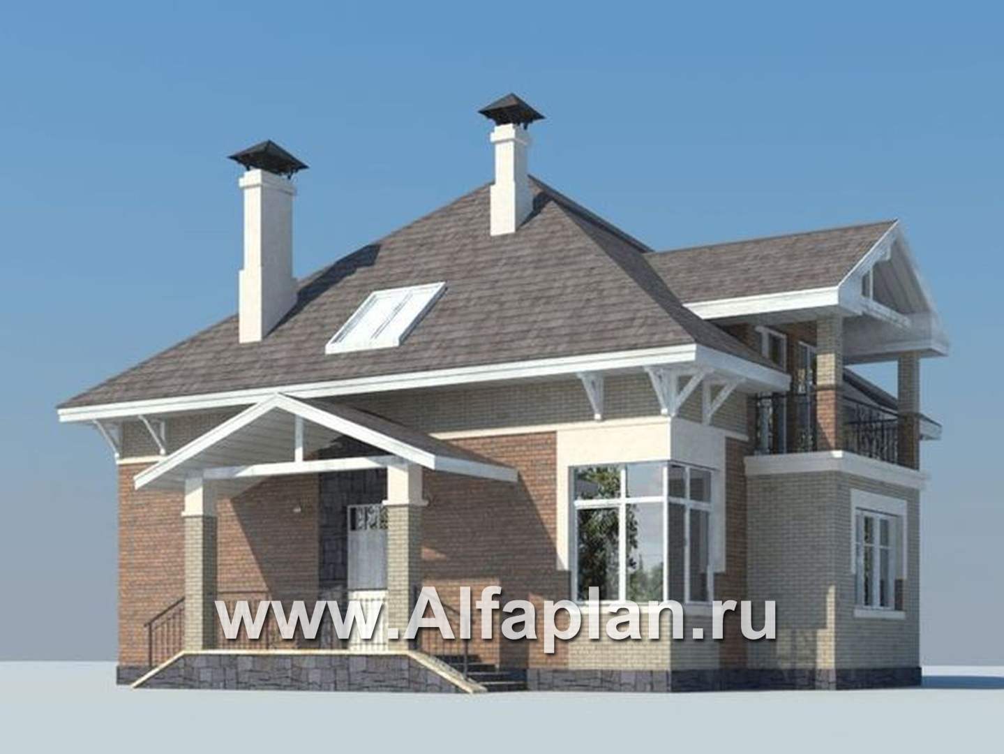 «Воплощение» - проект дома с мансардой из газоблоков, планировка с кабинетом на 1 эт, коттедж под пирамидальной кровлей - дизайн дома №2