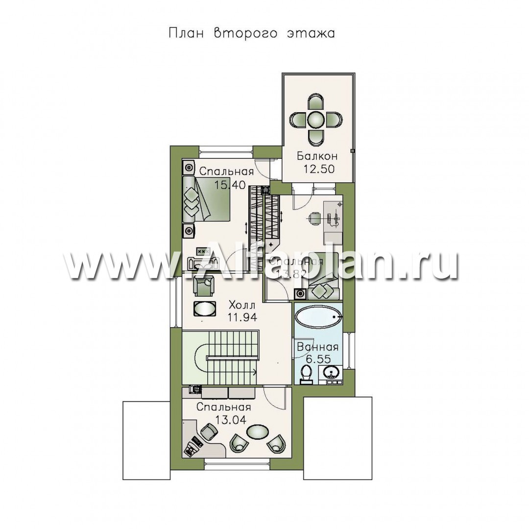«Гольфстрим» - проект дома с мансардой в скандинавском стиле, с террасой, для узкого участка - план дома