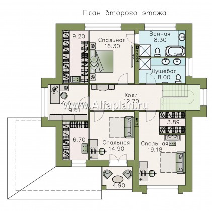«Республика» - проект двухэтажного дома из газобетона, с террасой и балконом, мастер спальня, в современнои стиле - превью план дома