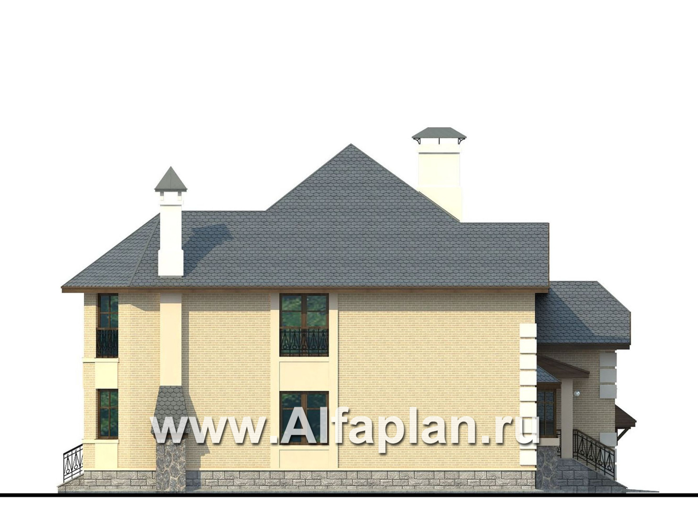 Проекты домов Альфаплан - «Эвридика» - красивый загородный дом с гаражом на две машины - изображение фасада №3