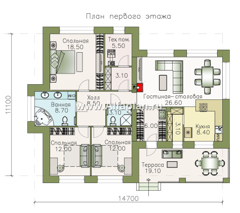 Проекты домов Альфаплан - «Вуокса» - стильный коттедж с комфортной планировкой - превью плана проекта №1