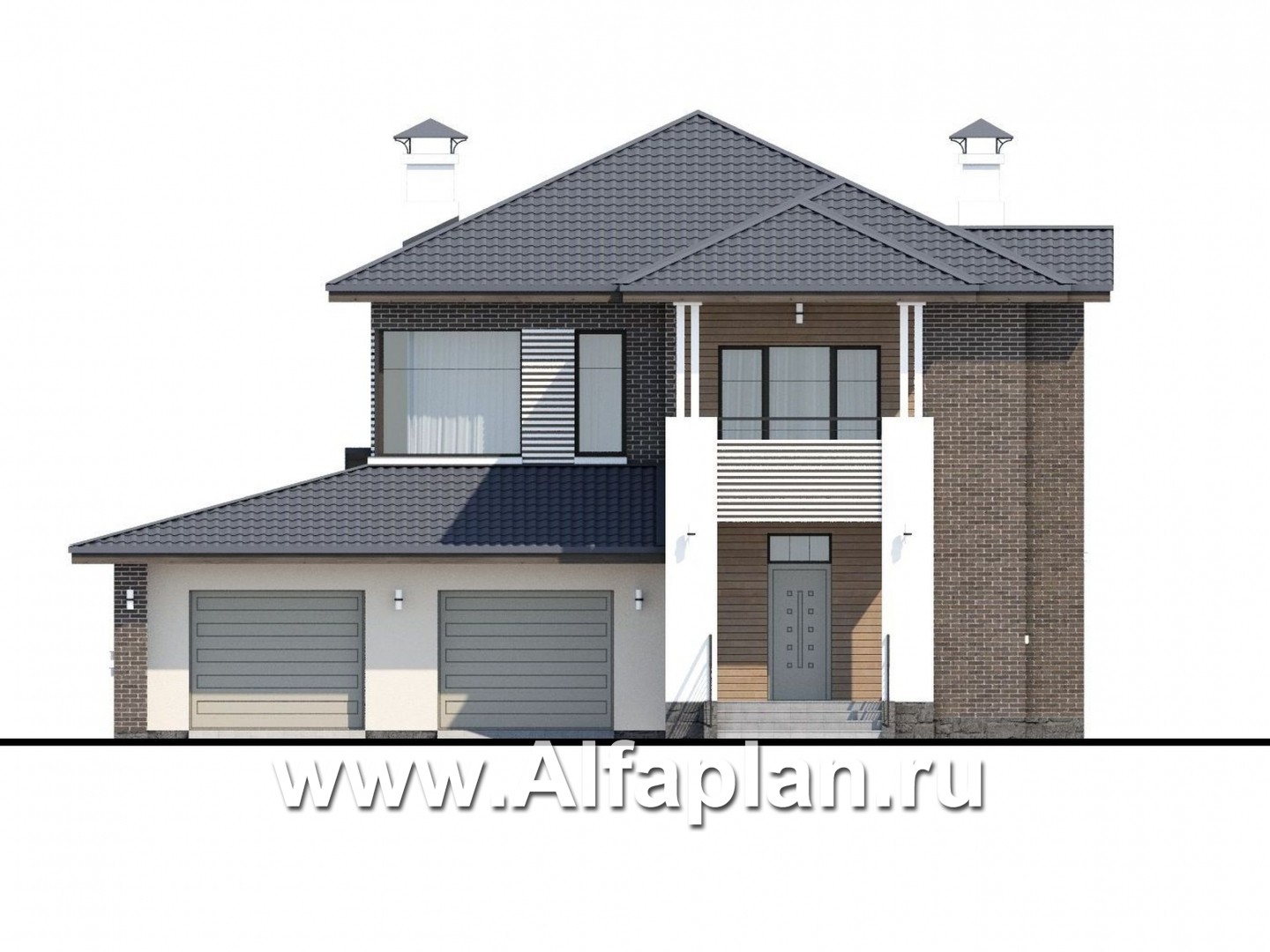 Проекты домов Альфаплан - «Новый поворот» - комфортный двухэтажный дом с гаражом - изображение фасада №1