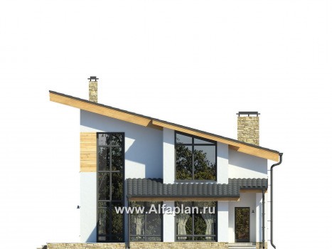 Проекты домов Альфаплан - Современный коттедж с односкатной кровлей - превью фасада №2