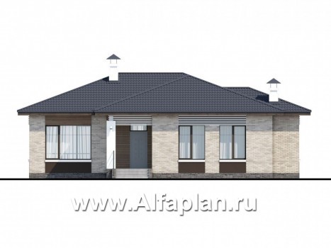 Проекты домов Альфаплан - «Выбор удачи» - современный стильный одноэтажный дом из кирпичей или блоков - превью фасада №1