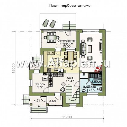 «Кваренги» - проект двухэтажного дома, с сауной, с террасой и просторной лоджией - превью план дома