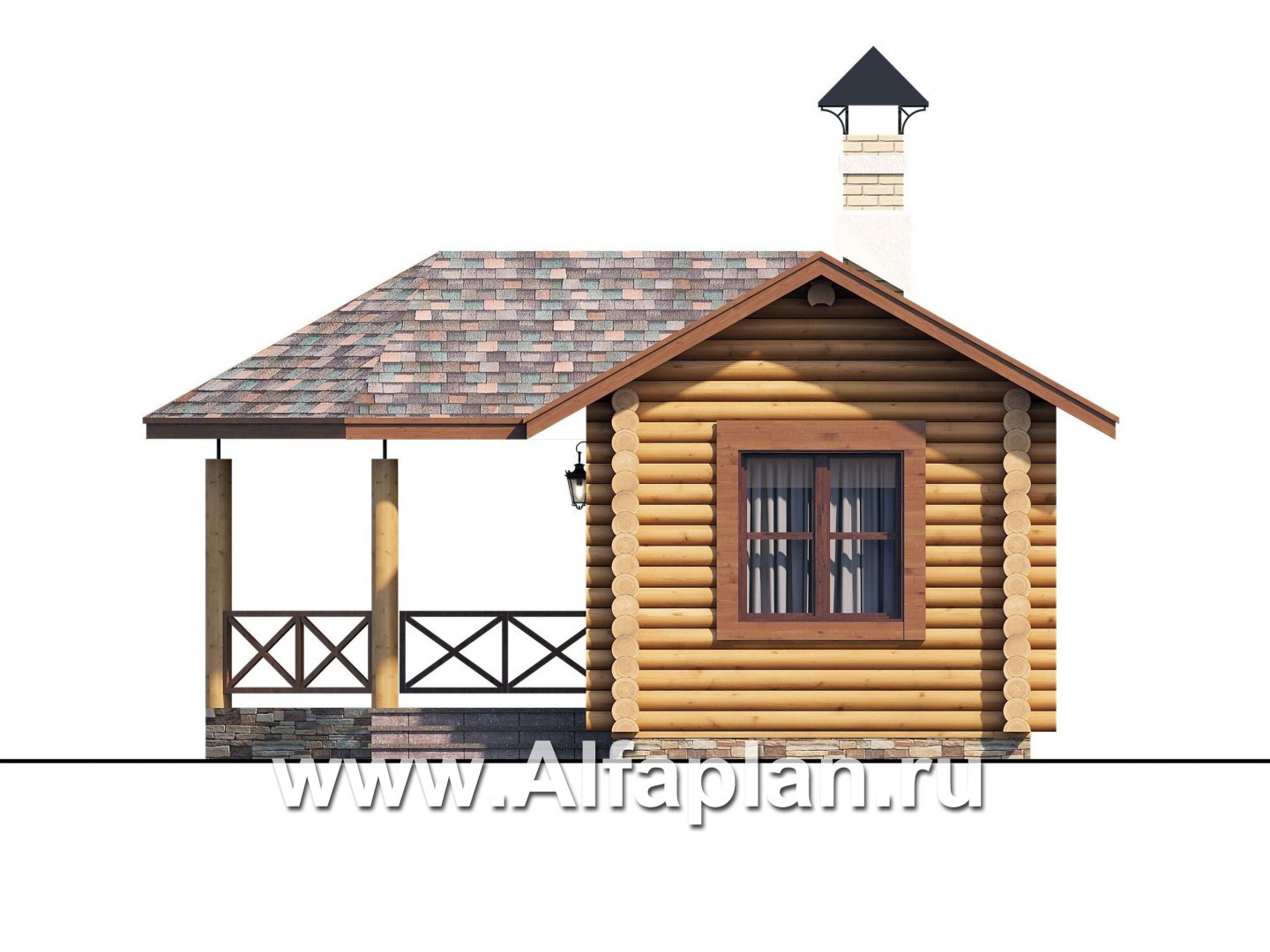 Проекты домов Альфаплан - Небольшая дервянная баня с уютной верандой (беседкой) - изображение фасада №2