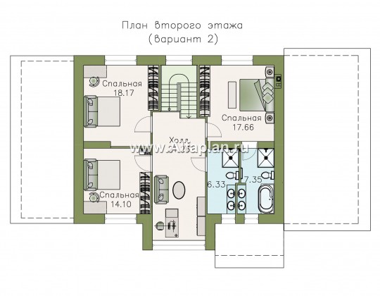 «Регата» - красивый проект дома с мансардой, планировка с мастер спальней, двусветная столовая, с гаражом - превью план дома
