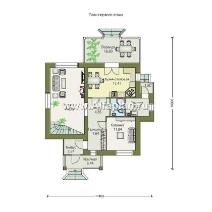 «Альпенхаус» - проект дома с мансардой, высокий потолок в гостиной, в стиле фахверк - превью план дома