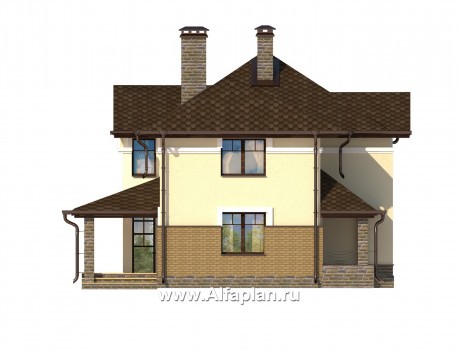 Проект двухэтажного дома, планировка с гостевой на 1 эт и 3 спальни на 2 эт, с террасой - превью фасада дома