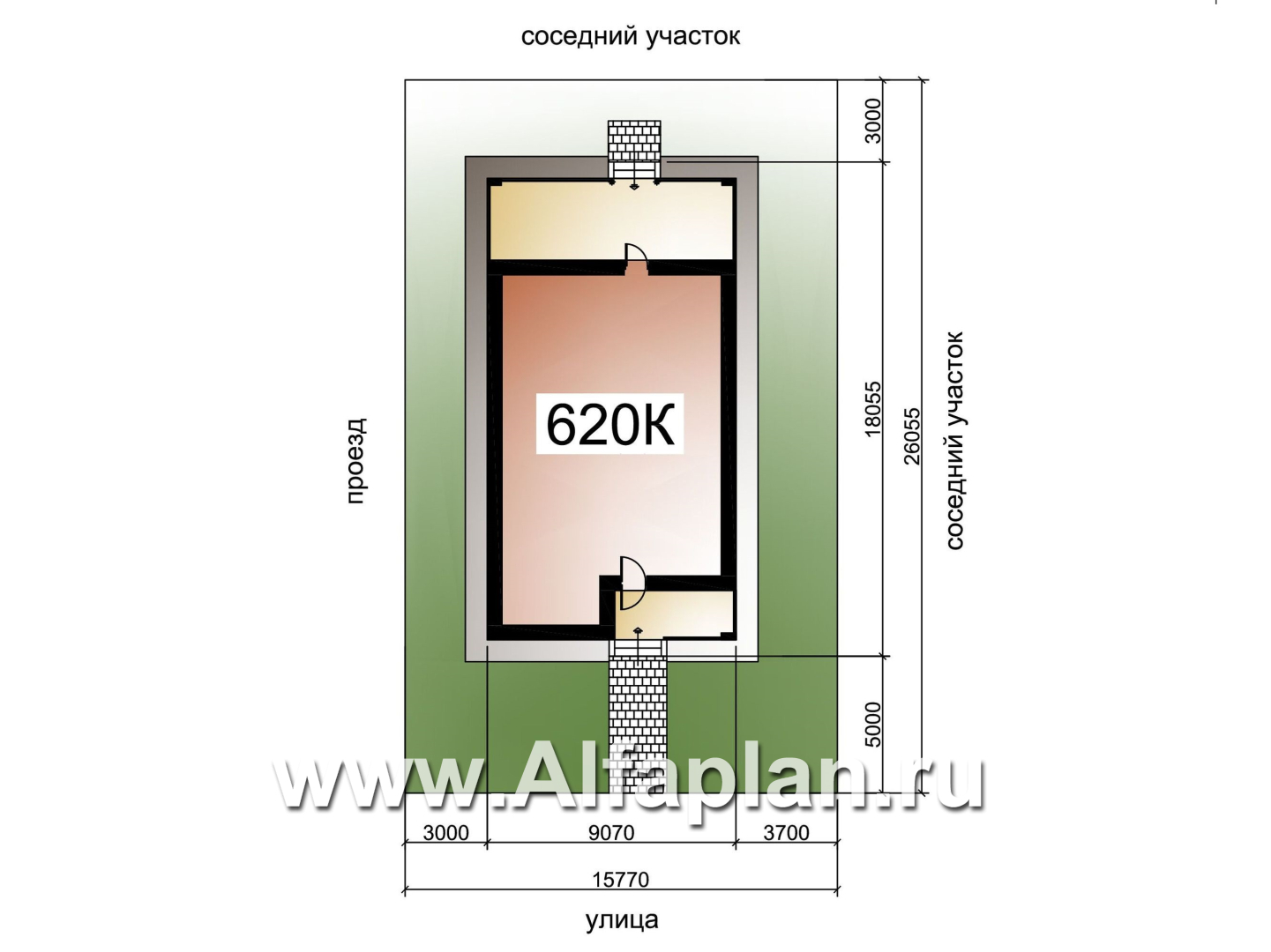 Проекты домов Альфаплан - «Каллиопа» - одноэтажный дом для узкого участка с тремя спальнями - дополнительное изображение №1