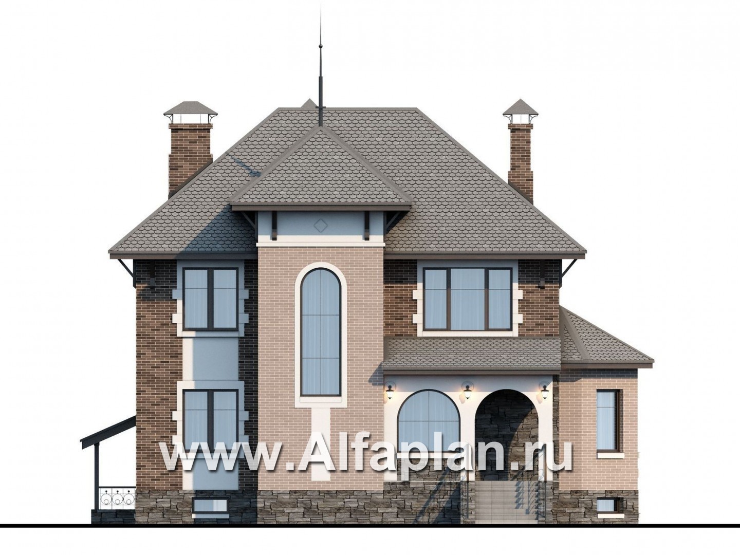 Проекты домов Альфаплан - «Маленький принц» - компактный коттедж с цокольным этажом - изображение фасада №1