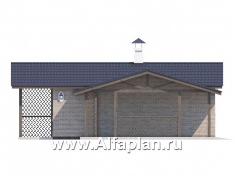 Проекты домов Альфаплан - Баня с навесом для машины для небольшой усадьбы - превью фасада №3
