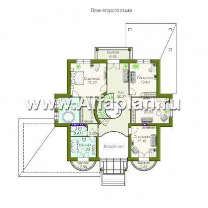 «Вилла «Эдельвейс» - проект элитного двухэтажного дома, план со вторым светом, в классическом стиле - превью план дома