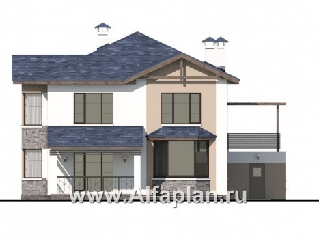 «Динамика» — проект двухэтажного дома, с сауной и с террасой, удобная планировка, с гаражом на 2 авто - превью фасада дома
