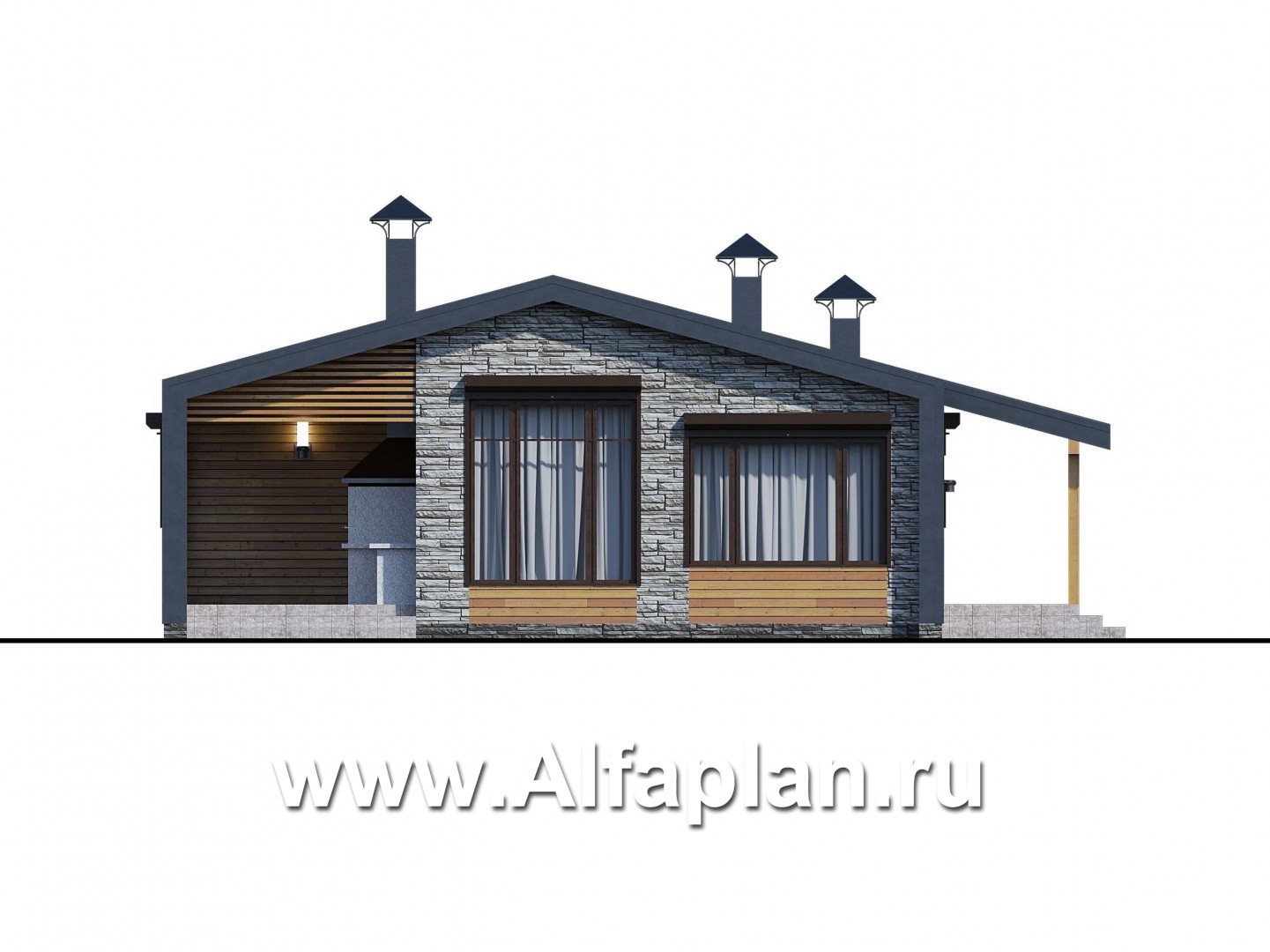 Проекты домов Альфаплан - «Йота» - каркасный дом с сауной - изображение фасада №1